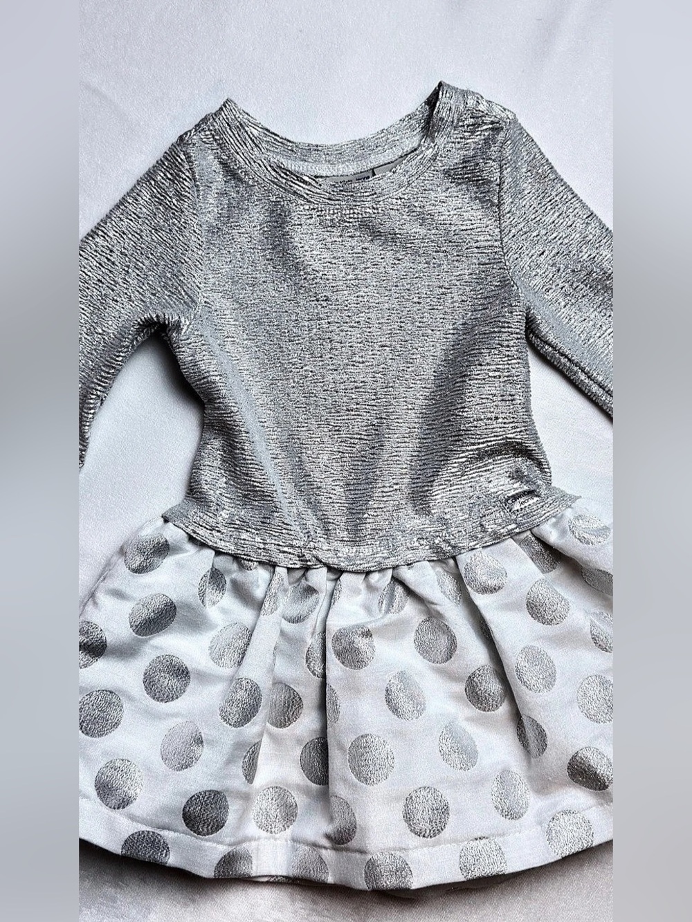 Calvin Klein Jeans Girls Size 12 months Silver Polka Dot Dress Like New